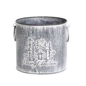 Dekorační plechový antik květináč Merry Christmas - Ø 15*16 cm