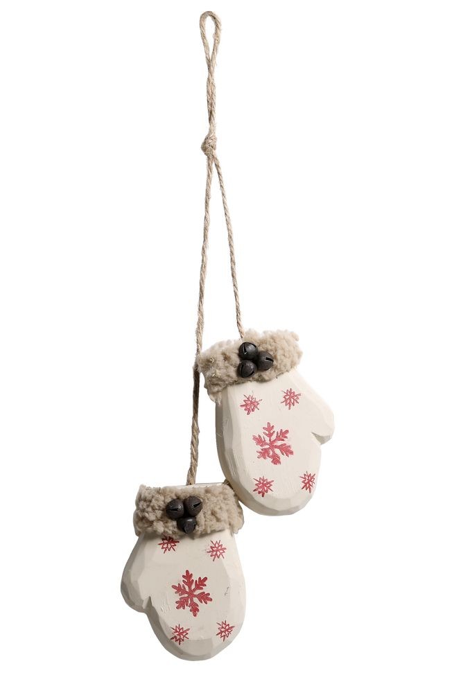 Krémová vánoční ozdoba vintage rukavice - 5*2*7 cm 