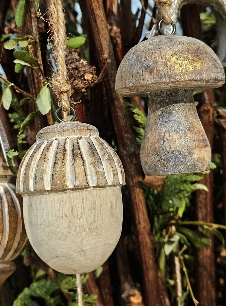 Dřevěná závěsná ozdoba s patinou houbička Mushroom - Ø 5 * 7cm