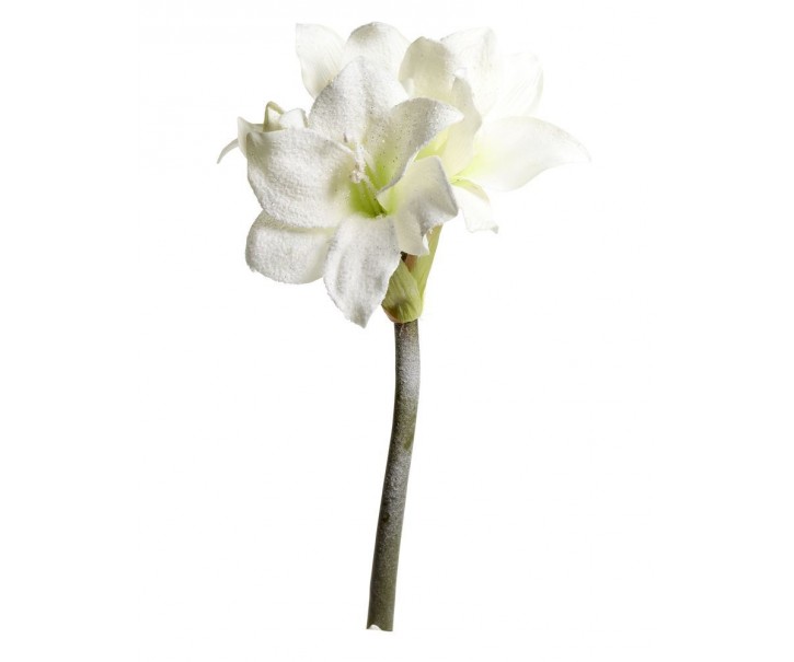 Krémová třpytivá zasněžená umělá květina Amaryllis - 64 cm