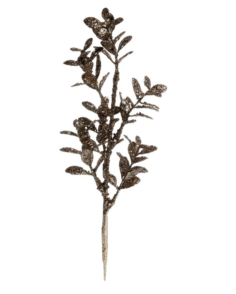 Champagne dekorace větvička listy Fleur s glitry - 10*31 cm