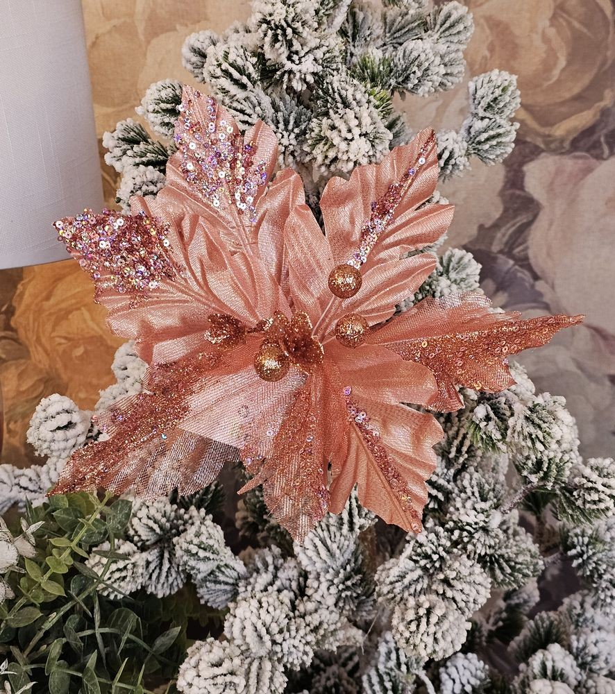 Růžová umělá rostlina vánoční hvězda Poinsettia - Ø 25*38 cm