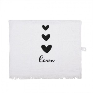 Bílý kuchyňský froté ručník se srdíčky Love Birds - 40*66 cm