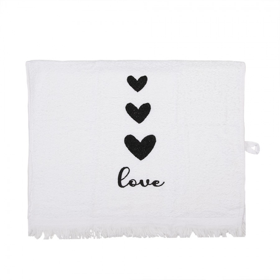 Bílý kuchyňský froté ručník se srdíčky Love Birds - 40*66 cm
