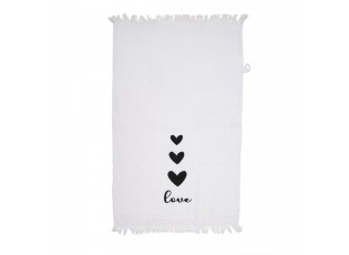 Bílý kuchyňský froté ručník se srdíčky Love Birds - 40*66 cm