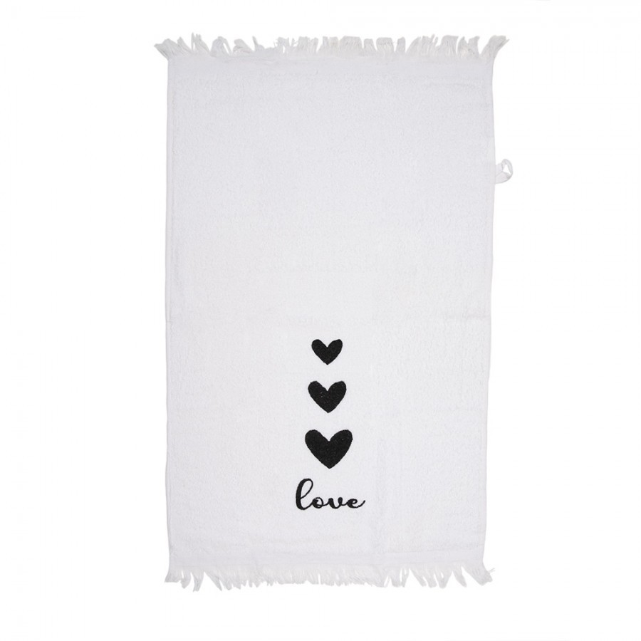 Bílý kuchyňský froté ručník se srdíčky Love Birds - 40*66 cm