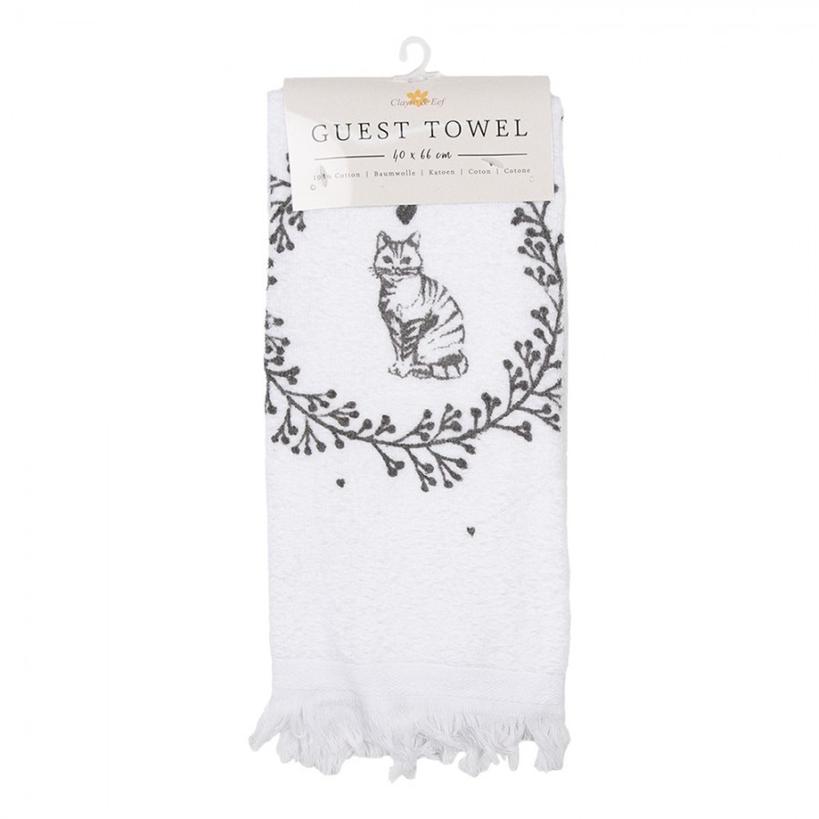 Bílý froté kuchyňský ručník s kočičkami Lovely Grey Cats - 40*66cm