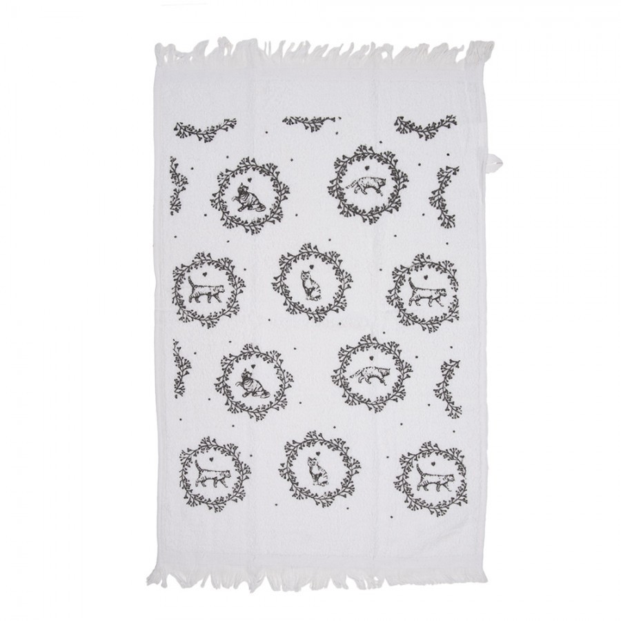Bílý froté kuchyňský ručník s kočičkami Lovely Grey Cats - 40*66cm