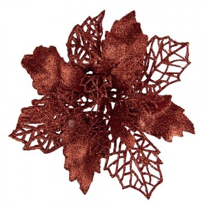 Červená třpytivá umělá dekorace vánoční hvězda Poinsettia - Ø 22*5 cm 