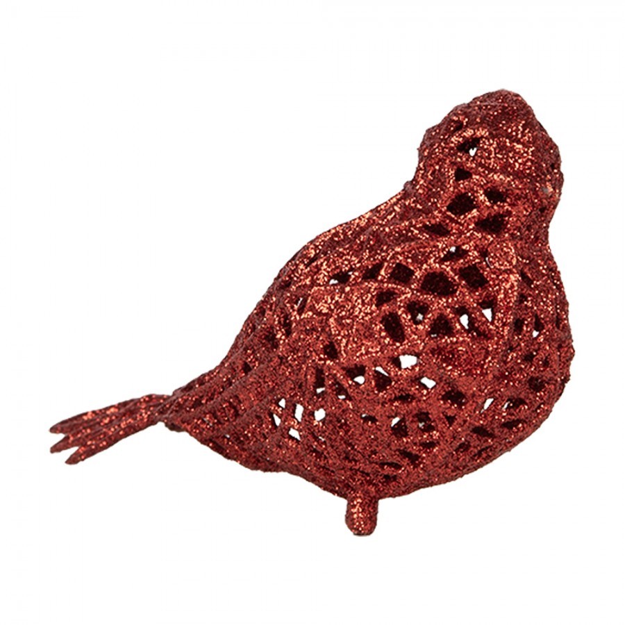 Červená třpytivá umělá dekorace ptáček - 16*6*6 cm