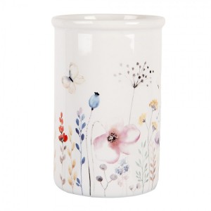 Keramický kelímek na zubní kartáčky s lučními květy - Ø 8*12 cm 