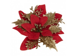 Dekorace červená květina vánoční hvězda Poinsettia - 14*5 cm 