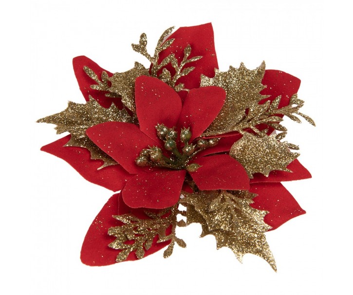 Dekorace červená květina vánoční hvězda Poinsettia - 14*5 cm 