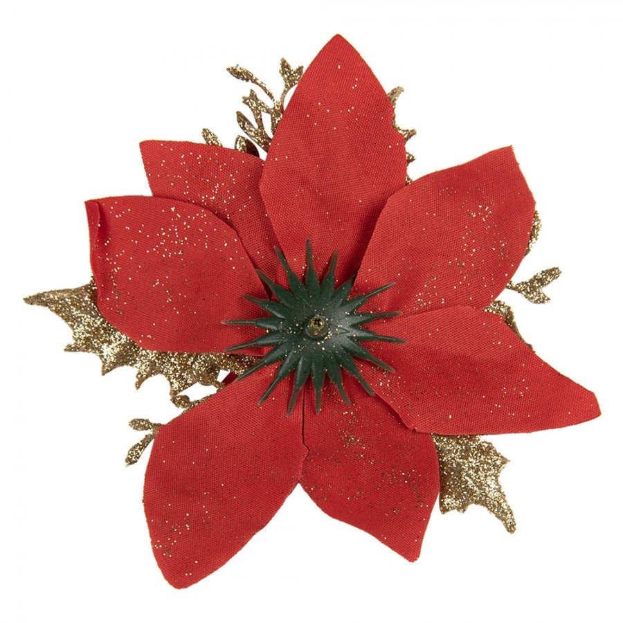 Dekorace červená květina vánoční hvězda Poinsettia - 14*5 cm 