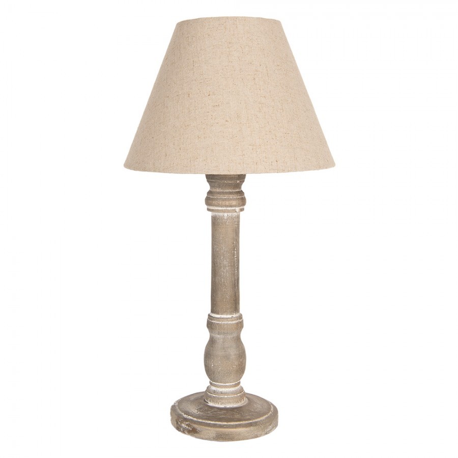Hnědá stolní lampička s béžovým stínidlem Shabby - Ø 23*45 cm E27/max 1*40W