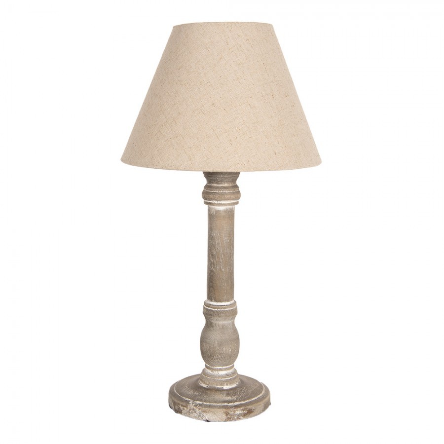 Hnědá stolní lampička s béžovým stínidlem Shabby - Ø 23*45 cm E27/max 1*40W