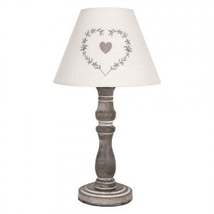 Šedá stolní lampička se srdíčkem Shabby - Ø 23*40 cm E27/max 1*40W