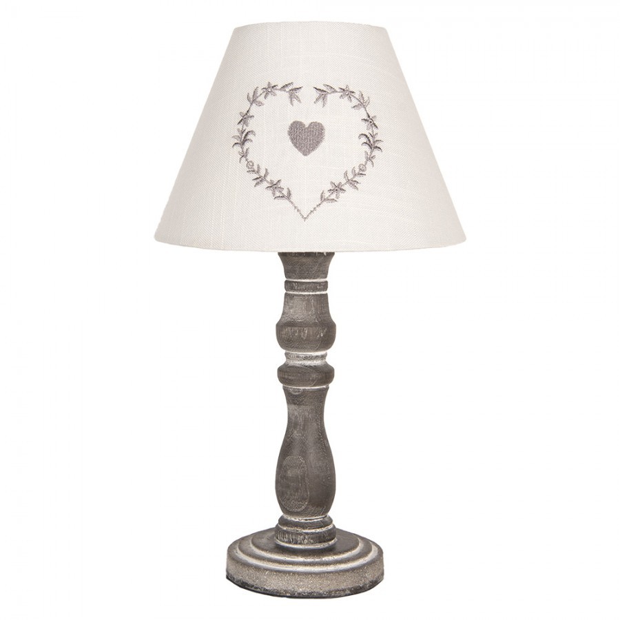 Šedá stolní lampička se srdíčkem Shabby - Ø 23*40 cm E27/max 1*40W