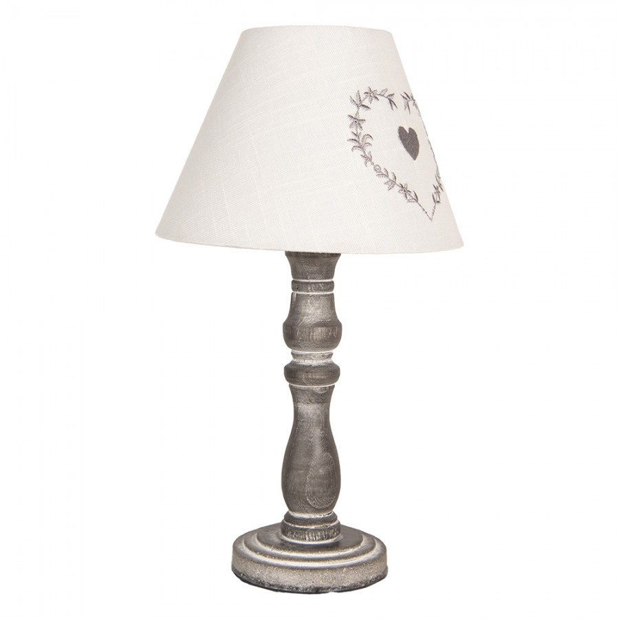 Šedá stolní lampička se srdíčkem Shabby - Ø 23*40 cm E27/max 1*40W