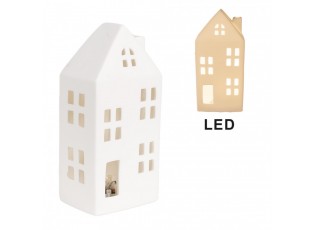 Bílý porcelánový dekorační domek s Led světýlky - 7*6*15 cm