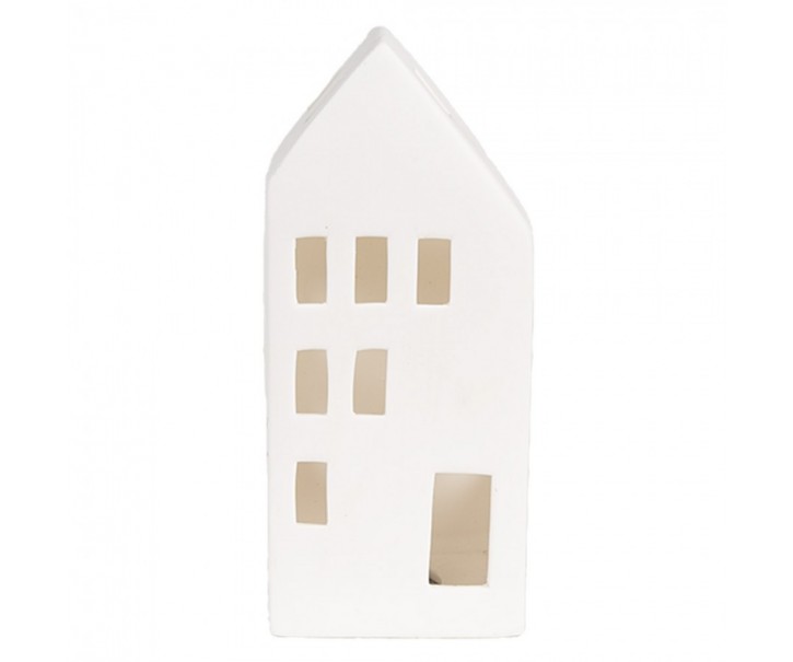 Bílý porcelánový dekorační domek s Led světýlky - 7*6*15 cm Clayre & Eef
