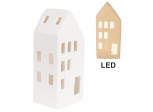 Bílý porcelánový dekorační domek s Led světýlky - 7*6*15 cm
