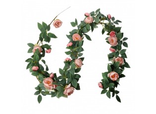 Artificial Flower Garland 150 Cm Pink Green Plastic Roses - 10*10*150 cm