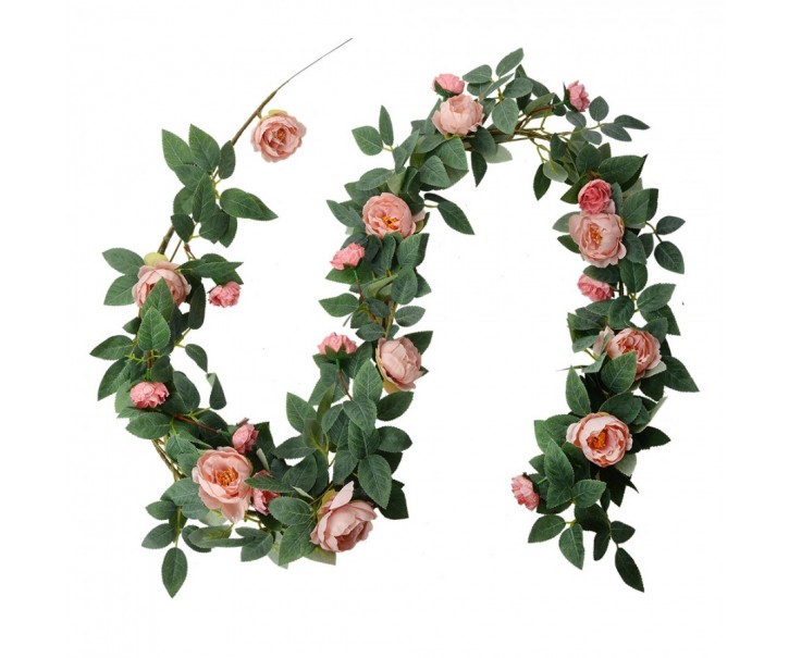 Artificial Flower Garland 150 Cm Pink Green Plastic Roses - 10*10*150 cm Clayre & Eef
