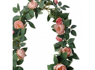 Artificial Flower Garland 150 Cm Pink Green Plastic Roses - 10*10*150 cm