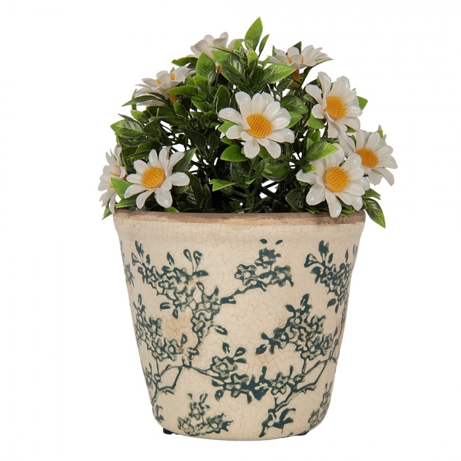 Keramický obal na květináč se zelenými kvítky Gian S - Ø 12*11 cm 