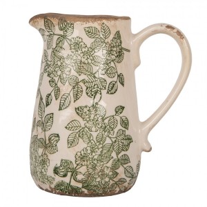 Béžový keramický džbán se zelenými květy Flora M - 16*12*18 cm