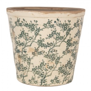 Keramický obal na květináč se zelenými kvítky Gian L - Ø 21*20 cm