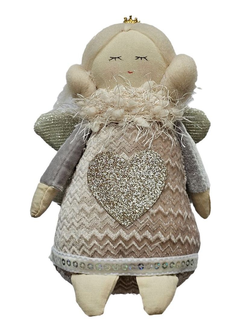 Dekorativní látková figurka anděl v šatičkách se srdíčkem - 12*8*16 cm