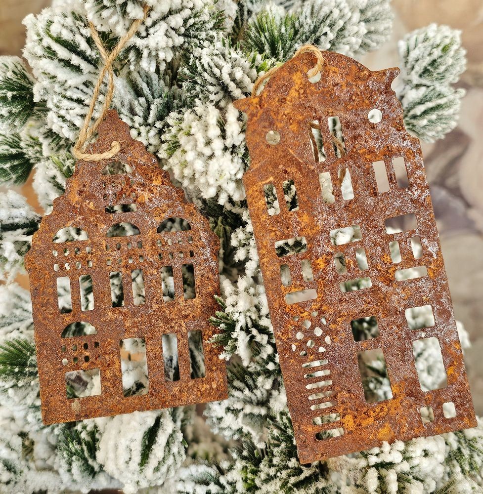Rezavý antik plechový závěsný domek Amster Vintage - 6,5*11 cm