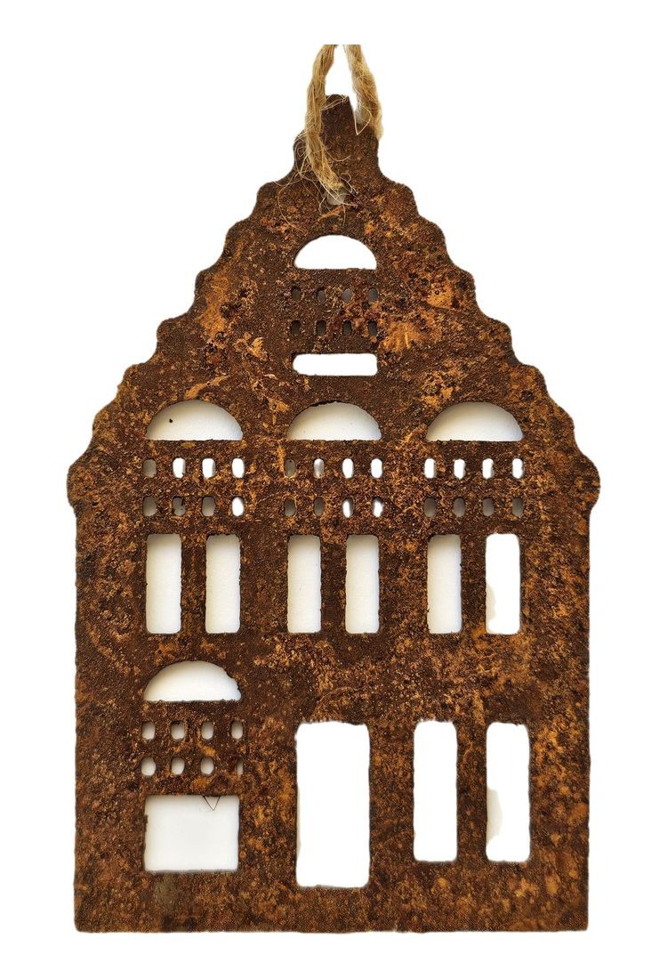 Rezavý antik plechový závěsný domek Amster Vintage - 6,5*11 cm