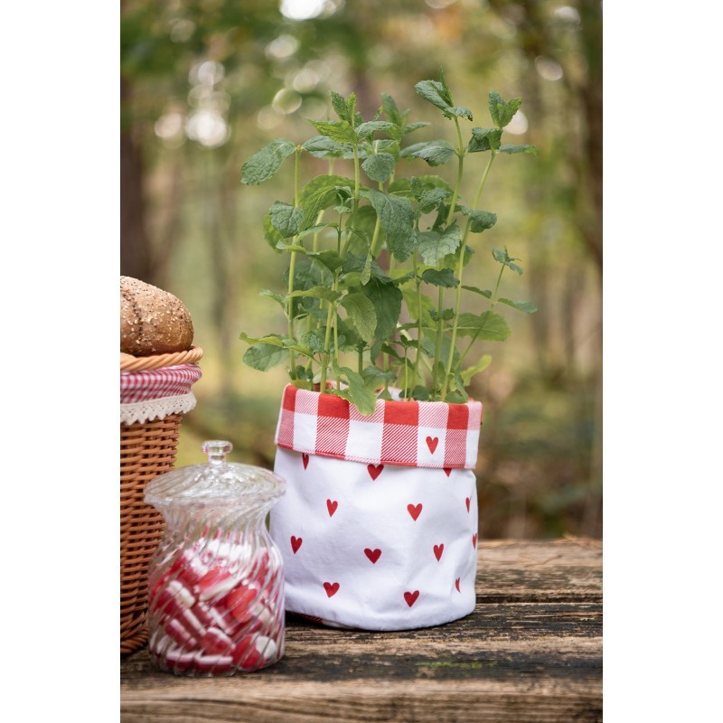 Bílo-červený károvaný košík na pečivo se srdíčky Love It - Ø 15*16 cm