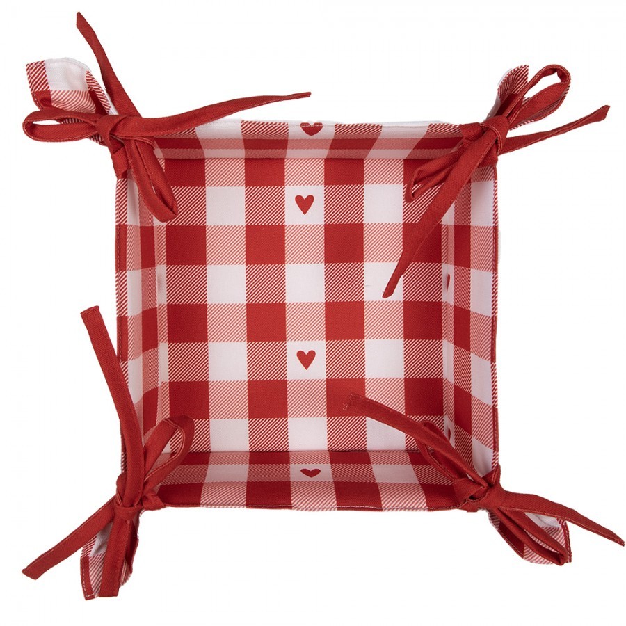 Bílo-červený károvaný košík na pečivo se srdíčky Love It - 35*35*8 cm