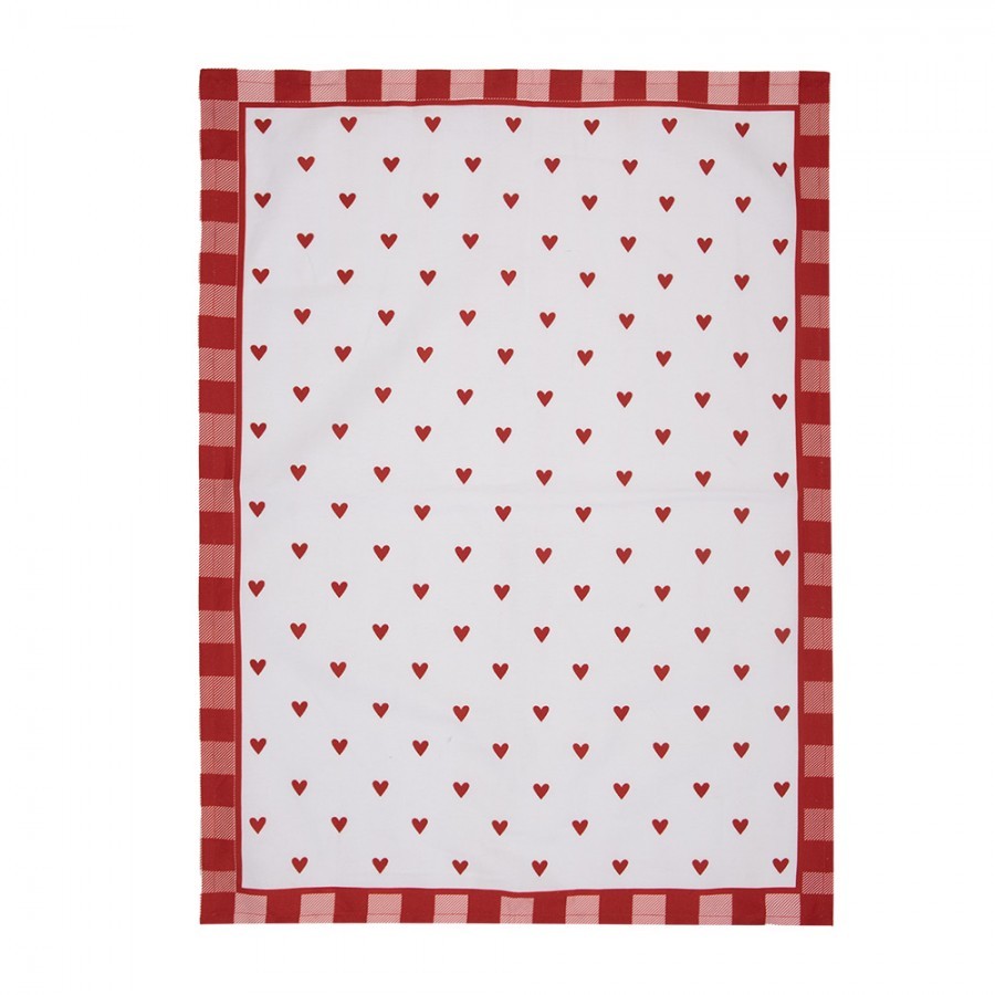 Bílo-červená utěrka se srdíčky Love It - 50*70 cm