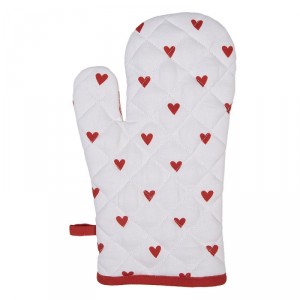 Bílo-červená chňapka - rukavice se srdíčky Love It - 18*30 cm