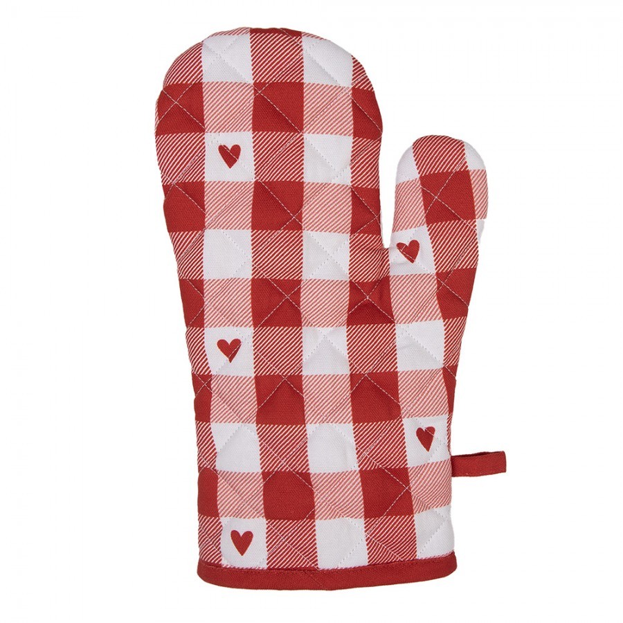 Bílo-červená chňapka - rukavice se srdíčky Love It - 18*30 cm