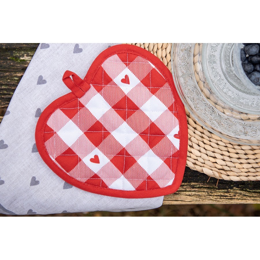 Bílo-červená chňapka - podložka se srdíčky Love It - 20*20 cm