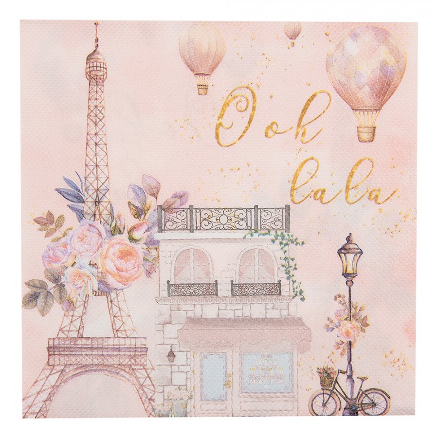 Růžové papírové ubrousky Oh La La Paris - 33*33 cm (20ks)