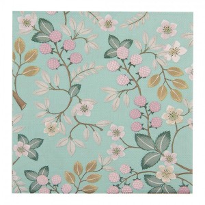 Zelené papírové ubrousky s malinami - 33*33 cm (20ks)