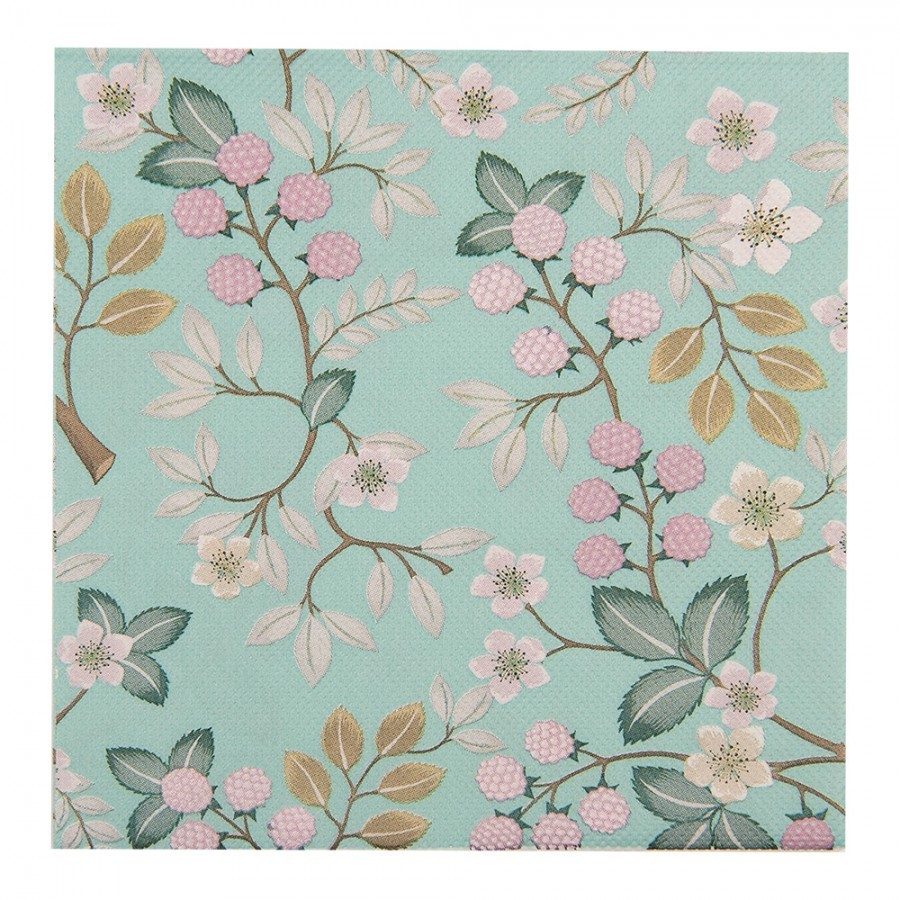 Zelené papírové ubrousky s malinami - 33*33 cm (20ks)