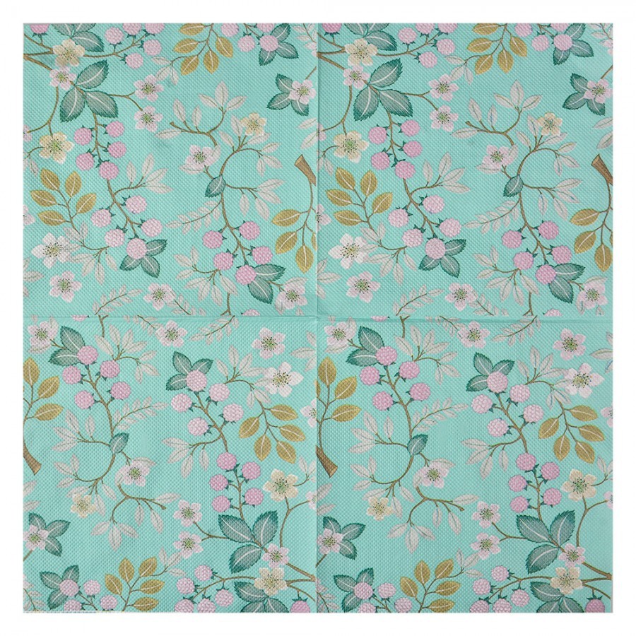 Zelené papírové ubrousky s malinami - 33*33 cm (20ks)