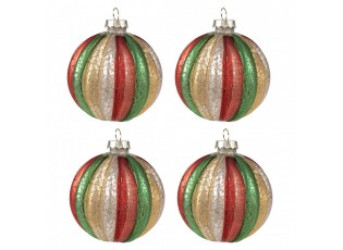 Christmas Bauble Set of 4 ? 8x8 cm Red Green Glass - 8,00 cm