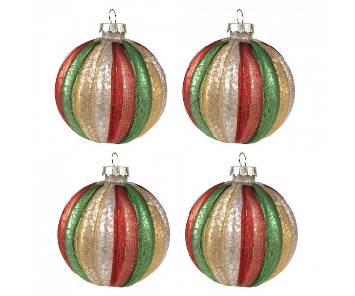 Set 4ks barevná skleněné vánoční koule Nostalgic Christmas - 8*8 cm Clayre & Eef