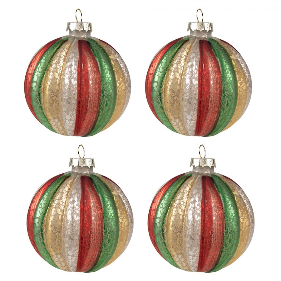 Set 4ks barevná skleněné vánoční koule Nostalgic Christmas - 8*8 cm