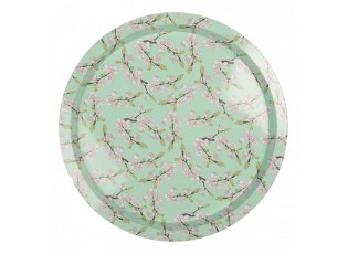 Tray ? 32x2 Cm Green Metal Flowers Round - 32,00 cm