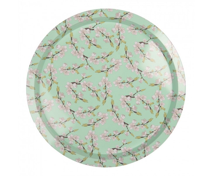 Tray ? 32x2 Cm Green Metal Flowers Round - 32,00 cm Clayre & Eef